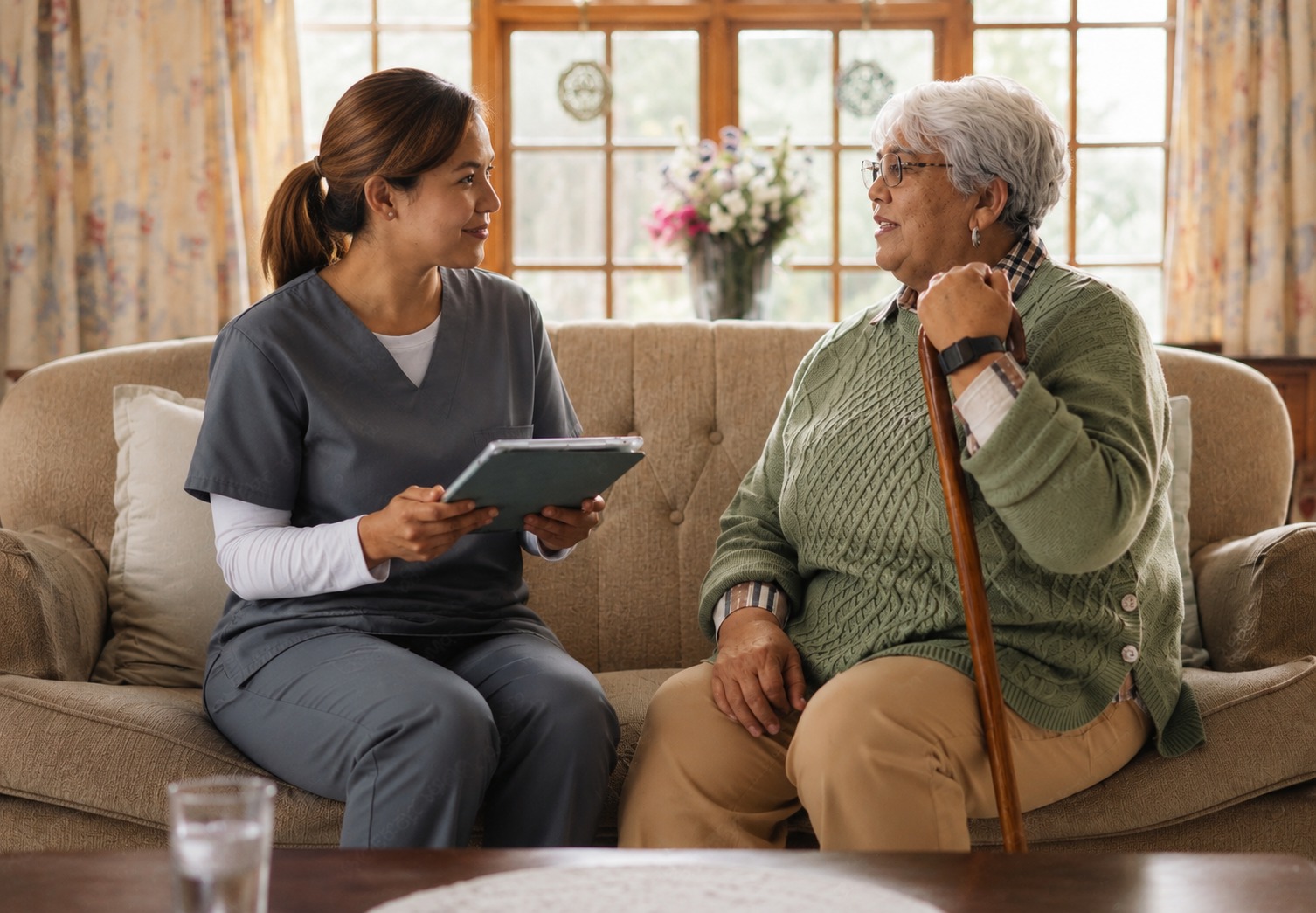 Caregiver spending time with an older adult