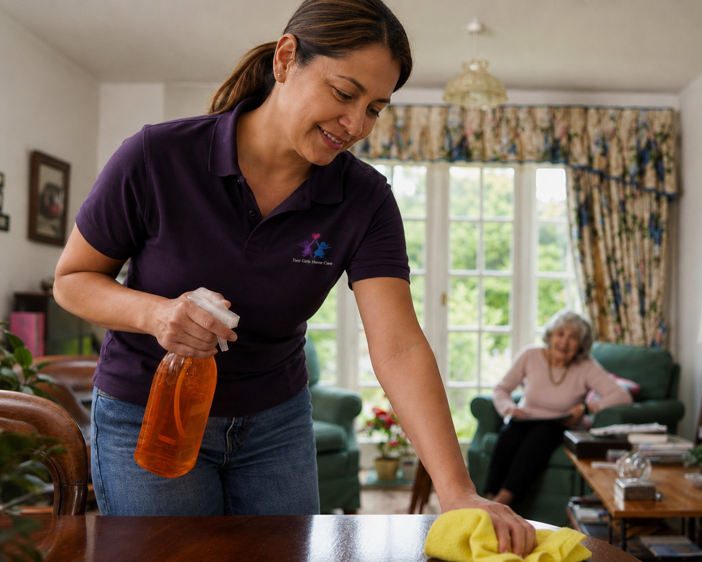 Caregiver helping with light housekeeping at home
